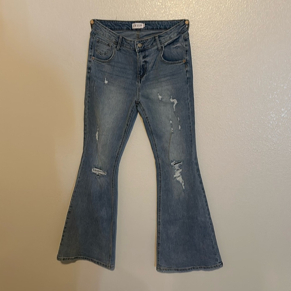 Women’s light wash Cello bell bottoms